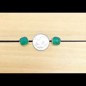 Emerald Green Onyx Faceted Studs, Gold, Square Bezeled, 22k Vermeil, NWT